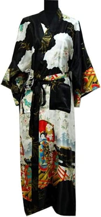 Geisha Kimono Bath Robe Night Gown Black One Size