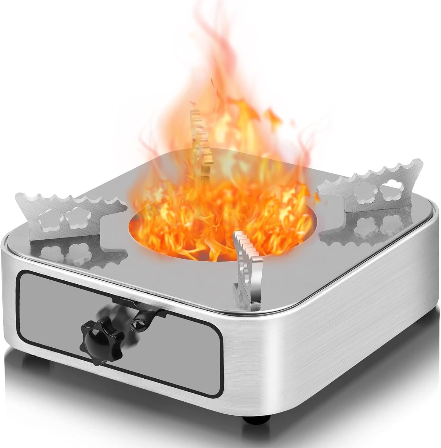 Camper Stove,Solid Fuel Camping Stove,Portable Camping Stove, Adjustable Firepower Drawer Camping Cooking Stove Burner Stove for Barbecue Hotpot Picnic Outdoors Cooking, Silver
