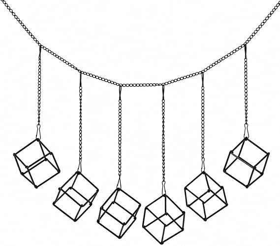 6-Pack Cube Air Plant Holders with 47 in Chain, Black Metal