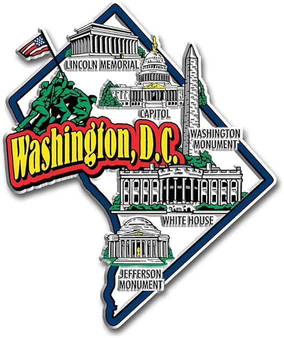 Washington, D.C. Jumbo Map Magnet by Classic Magnets, 3.6" x 4.3", Collectible 3D Rubber Vintage-Style Souvenirs and Gifts Made in the USA