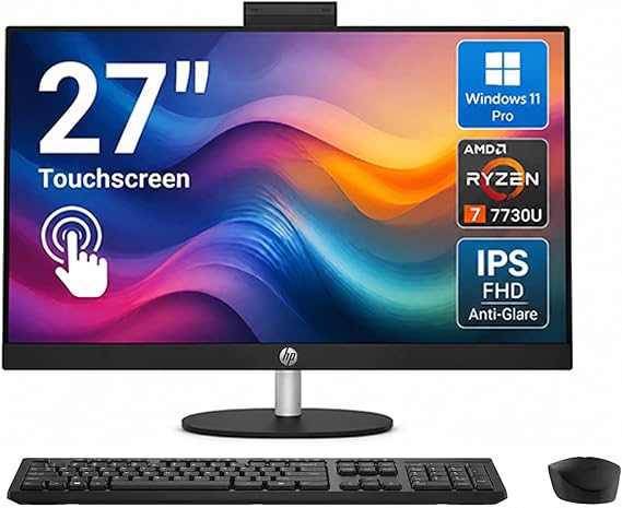 HP 27" Touchscreen All-in-One Desktop Computer, AMD Ryzen 7 7730U