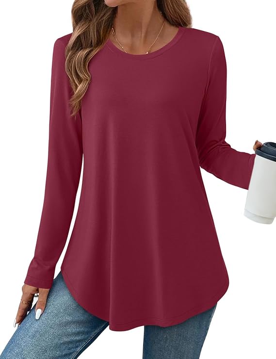 JUSTFASHIONNOW Womens Tunic Tops Long Sleeve Crew Neck Shirts for Leggings