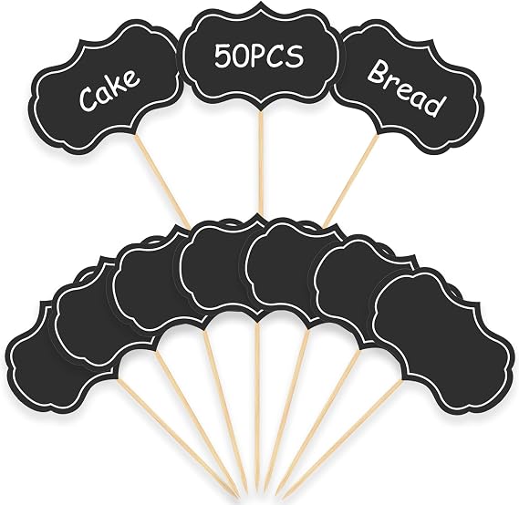 Cheese Markers, Charcuterie Labels, 50Pcs Chalkboard Cupcake Picks Charcuterie Accessories Food Label for Cheese Blank Toothpick Flags for Appetizer Signs Sandwich Birthday Party Decorations Black