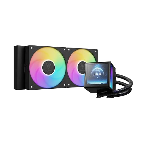 GAMDIAS CHIONE P5-240 Liquid CPU Cooler, 240mm AIO w/Customizable 3.4'' IPS LCD, Rotatable Magnetic Pump, Hidden Cable Fan (Daisy-Chained), Support PWM & ARGB MB Sync, Intel LGA 1851;AMD AM5, Black