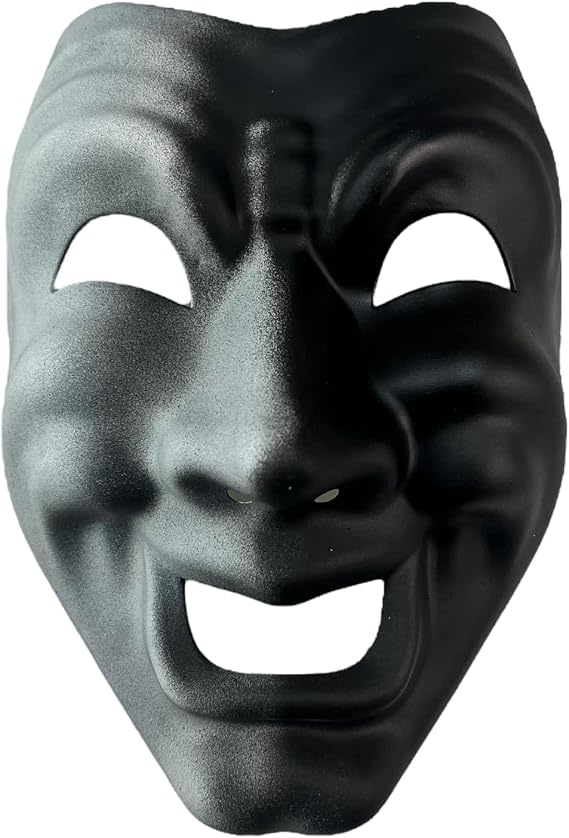 KBW Full Face Comedy Tragedy Jester Mask Phantom of The Opera Masquerade Venetian Mardi Gras Mask - Custom Black & White