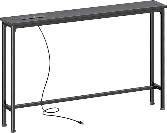 SUPERJARE 39.4 inch Narrow Behind Couch Table with Charging Stations