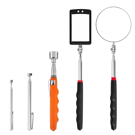 Lighted Inspection Mirror & Magnetic Pickup Tool Set of 5 - Telescoping Handle,360 Swivel for Extra Viewing,Pickup Tool Meet the Needs of Various Occasions,Useful for Mechanic,Automotive,Gifts for men