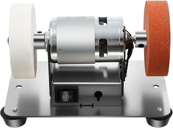 Mini Bench Grinder, 96W Multi-Purpose Electric Benchtop Sander 7 Adjustable Speed Variable Speed Table Grinder for Metal Wood Knife Making Jewelry Buffing 6 x 4 x 4in