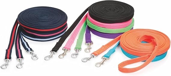 Shires Soft Feel Lunge Line - 26ft (8m) - Black Tubular Nylon with Swivel Trigger Clip Green
