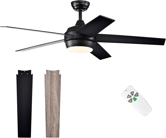52 Inch LED Ceiling Fan with Lights and Remote Control, Low Profile Ceiling Fan with Dual Finish Blades, 3-Speed Noiseless Reversible Motor, Black Ceiling Fan for Bedroom Living Room Indoor Use