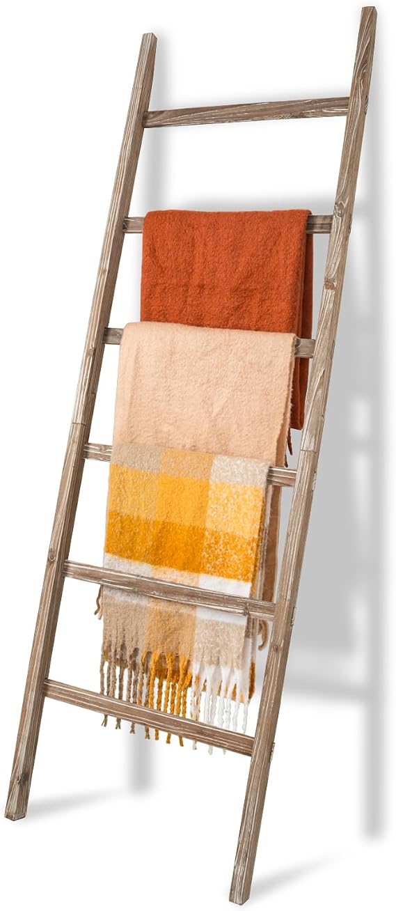 Blanket Ladder 6.4FT, Wooden Blanket Ladders for the Living Room, 6-Layer Farmhouse Rustic Quilt Rack for Living Room Bathroom (24 inch Wide)
