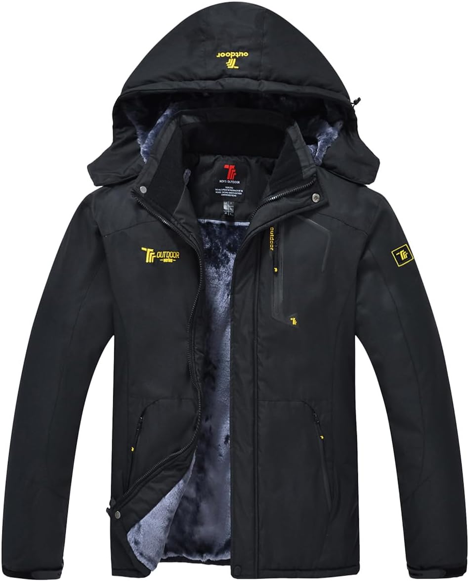 donhobo Men's Fleece Jacket Winter Waterproof Warm Ski Jackets Windproof Coat with Zip Pockets Hood