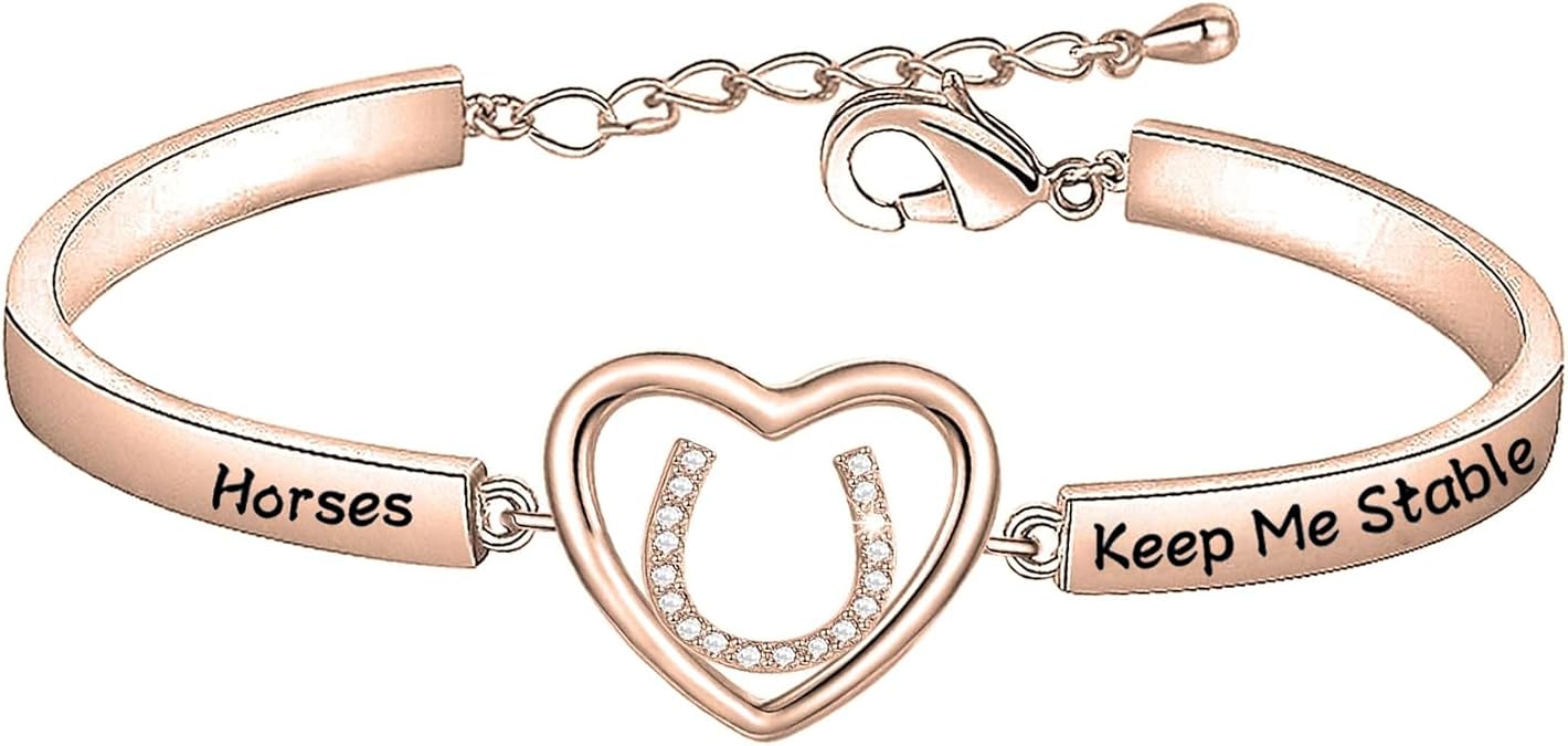 FEELMEM Horse Snaffle Bit Crystal Easy Hook Clasp Charm Bracelet Equestrian Jewelry Good Luck Gift