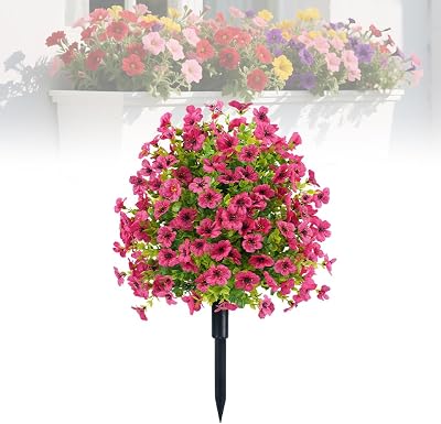 Artificial Flowers for Outdoors, 2025 New UV Resistant Artificial Outdoor Plants Fake Silk Flowers, Faux Flowers for for Spring Summer Garden Home Porch Decor, 24 X 16 Inch Rose Red