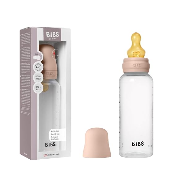 BIBS Plastic Baby Bottle, 9.13 oz, 1-Pack, Blush