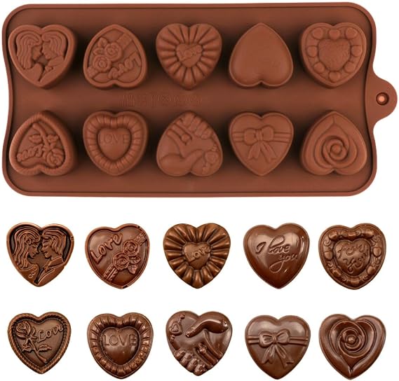 1-Piece 3D Patterned Heart Silicone Chocolate Candy Mold | Valentine's Day heart cavities for chocolate, candy, gummies, jelly and party treats