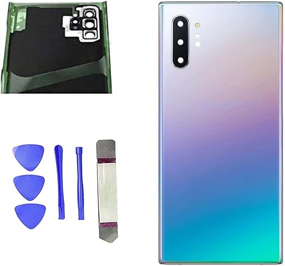 Galaxy Note 10 Plus Back Glass Replacement for Samsung Galaxy Note 10 Plus Note 10+ Back Cover Glass with Pre-Installed Camera Lens and Adhesive + Repair Tools(Aura Glow Silver)