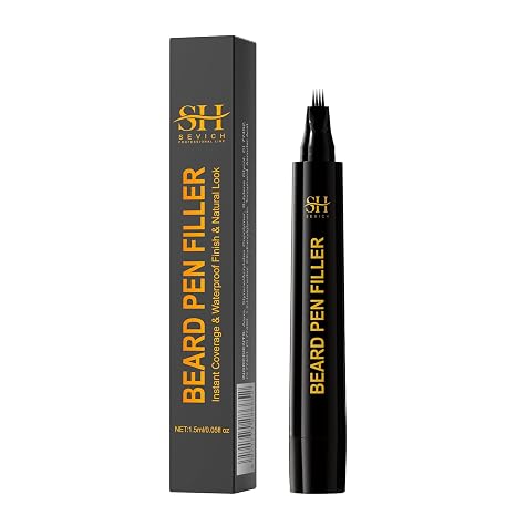 Sevich Beard Pen Filler for Men Black Instant Dye 48h Waterproof & Sweat-Proof 4 Prong Tip for Seamless Application Improves All Beard Types with Fuller Appearance