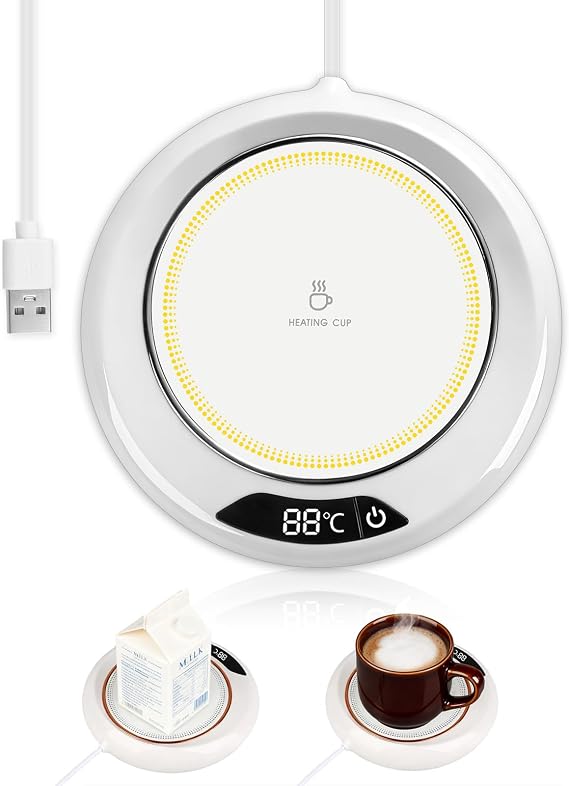 Smart Coffee Mug Warmer with 3 Temperature Settings (55–75°C) | USB Electric Drink & Cup Warmer Pad, 8-Hour Auto Shut-Off for Coffee, Tea, Milk on Desk at Home or Office – White