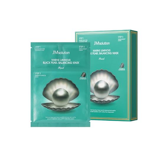 JMsolution Marine Luminous Black Pearl 3 Step Mask (10 Sets) | Bubble Cleanser + Black Sheet Mask + Finishing Cream | Oil & Moisture Balance Korean Skincare Set | K-Beauty Face Mask Kit