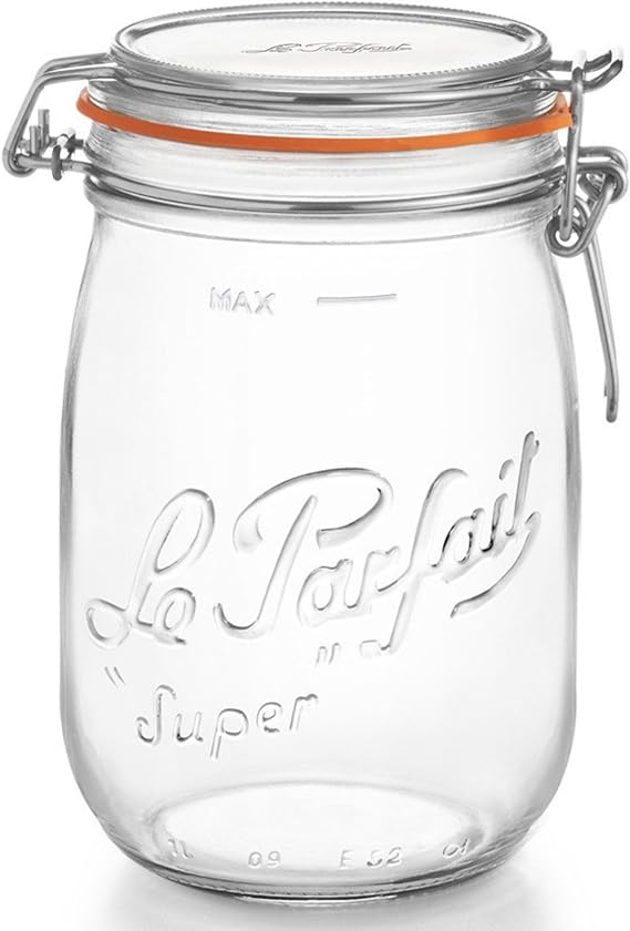 Le Parfait Super Cam Kavanoz 1L – Hermetik Kapaklı Fransız Konserve & Fermentasyon Kavanozu – Turşu, Kefir, Yoğurt, Sos ve Saklama İçin