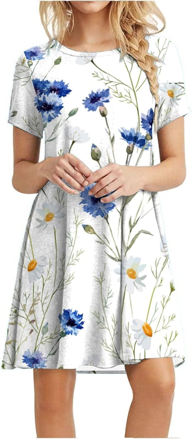 GBSELL Summer Dresses for Women,Women's Summer Dress Sleeve Casual Swing Dress Longuette Dress Petite Maxi Dresses for ShoUS