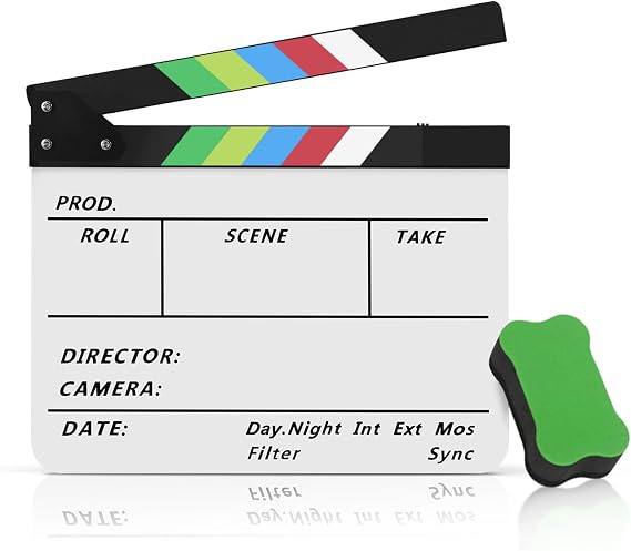 Flexzion Directors Clapboard Film Slate, 10 x 12 Inch Acrylic, Color Sticks