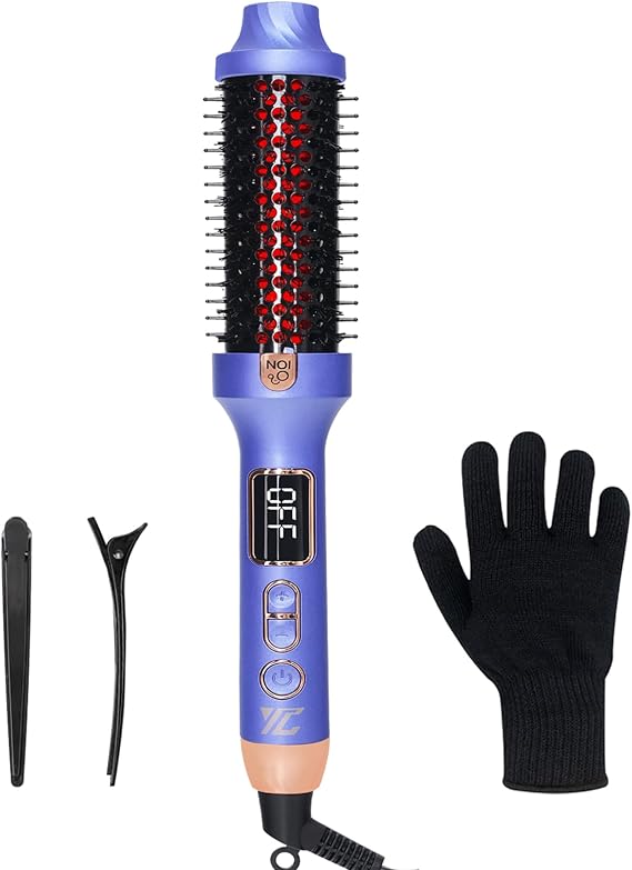 Negative Ion Infrared Hot Brush, Voluminous, Bouncy Curls, Purple | Negative Ion,Infrared,Dual Voltage,Ceramic Coating,5 Temperature Settings,Less Damage,Lightweight