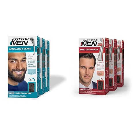 Just For Men Mustache & Beard, Beard Dye for Men with Brush Included for Easy Application & Easy Comb-In Color Mens Hair Dye, Easy No Mix Application with Comb Applicator