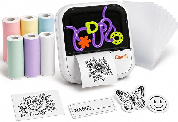 3-in-1 Portable Thermal Tattoo Machine & Sticker Printer - Mini Bluetooth Label Maker Kit with 6 Color Paper Rolls & 10 Tattoo Sheets, Cool Back to School Gifts & Dorm Stuff for High School & College