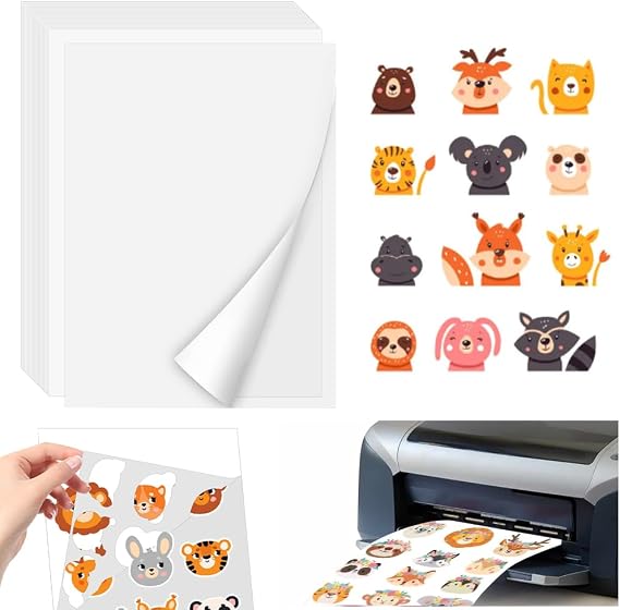 A4 Sticker Paper Labels, ADERTOS 30 Sheets Waterproof Printable Vinyl Stickers Paper Matte Sticker Printer Paper Self-Adhesive Vinyl Inkjet Film Decal for Inkjet & Laser Printers - Transparent Backing | Matte Sticker Printer Paper, Self-Adhesive Vinyl Inkjet Film Decal, for Inkjet & Laser Printers,Transparent Backing