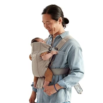 BabyBjorn Baby Carrier Mini, Gray Beige, 3D Mesh Newborn Carrier 7-25 lbs, Ergonomic, Easy-to-Use