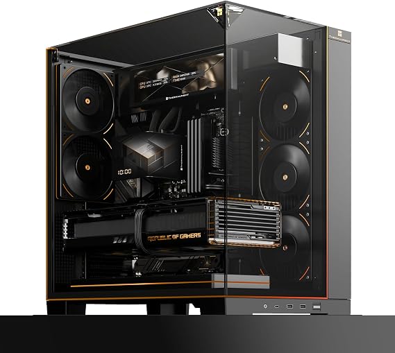 Thermalright TR A70 Vision ATX Gaming-Gehäuse-8 CPU-Lüfterplätze Schnellverschluss für vertikale Grafikkartenmontage mit Anti-Durchhängeschutz inkl. 916’’ LCD-Display und Panorama-Lichtleiste