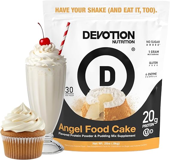 Devotion Nutrition Angel Food Cake Protein Powder for Shakes, Baking, Pancakes, Desserts 20g Whey Isolate & Casein Protein Blend No Added Sugar, Low Carb, Gluten-Free, Keto-Friendly with MCT 2lb