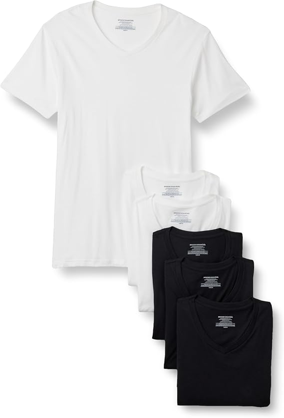 Amazon Essentials Men's V-Neck Undershirt, Breathable, Cotton, Pack of 6