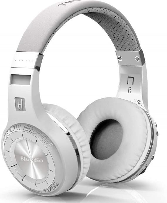 Bluedio Bluetooth 5.0 Headphones Over Ear, Wireless and Wired Bluetooth On-Ear Stereo Earphones Noise Cancelling Headsets with Microphone, Line-in/Line-Out//Voice Contrl (White)