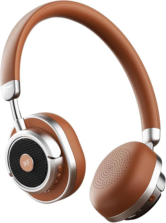 iKF Rona Retro Classic Active Noise Cancelling Wireless Headphones, Hires | 3.5mm On-Ear Wired Headset, Built-in Mic,75H Playtime, Low-Latency, 3D Movie Sound, Small Heads, Teens, Brown