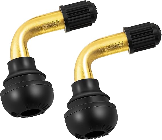 2-Pcs PVR60/PVR70 Valve Stem Bent 90 Degree Angled, Brass Stem, Snap-in Rubber Base, Compatible with Most Tubeless Tire Rim, Motorcycle, Scooter, ATV (Applicable Diameter 10.3mm)