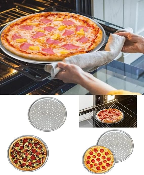Paslanmaz Çelik Pizza Tepsisi,Delikli Lahmacun Ve Pizza Tavası,Fırın Tepisisi 36 cm Büyük Boy