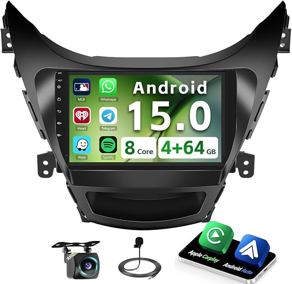 [8 core 4+64G] Android 15 Car Stereo for Hyundai Elantra 2011 2012 2013, Hikity 9'' IPS Touchscreen Elantra Radio Wireless Carplay Android Auto Bluetooth 5G WiFi 32EQ/DSP/FM SWC 59UI GPS Backup Cam