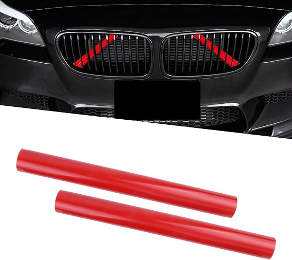 2 PCS Car Grill Inserts Decorative Strip, 12.99In x 1.18In Waterproof ABS Vehicle Front Grill Covers Wrap, Modification Accessories, Compatible with BMW 3 4 5 6 7 Series X1 X2 X3 X4 X5 (Red)
