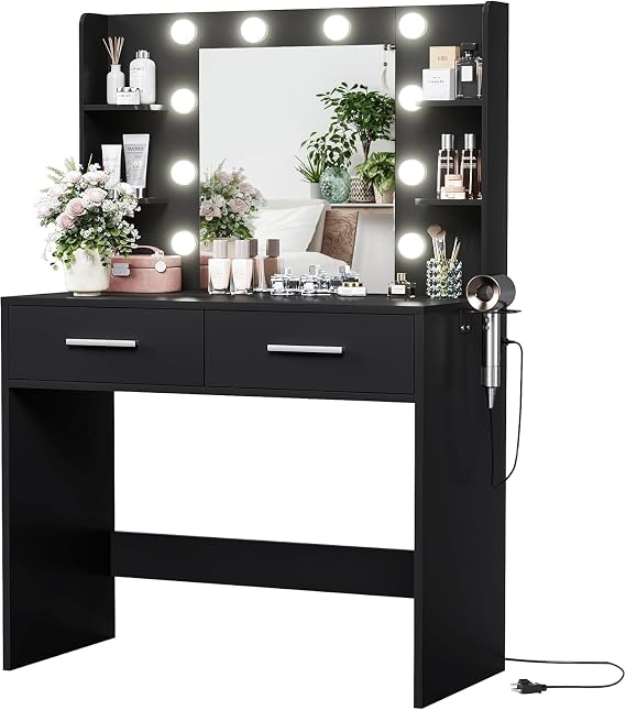 YESHOMY Vanity Desk with Mirror, Makeup Table, Black