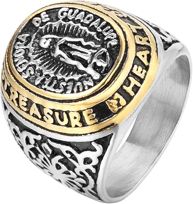 Jewelry Men's Blessed Mother Mary - Our Lady of Guadalupe Stainless Steel Ring Size 7-12