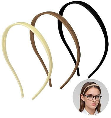 No Headache Headband, 3 Pcs for Glasses Wearers, No Pressure for Women, Comfortable Plastic Thin Glasses Headband, Flexible With Non-slip Teeth for Women Girls, 3 Colors
