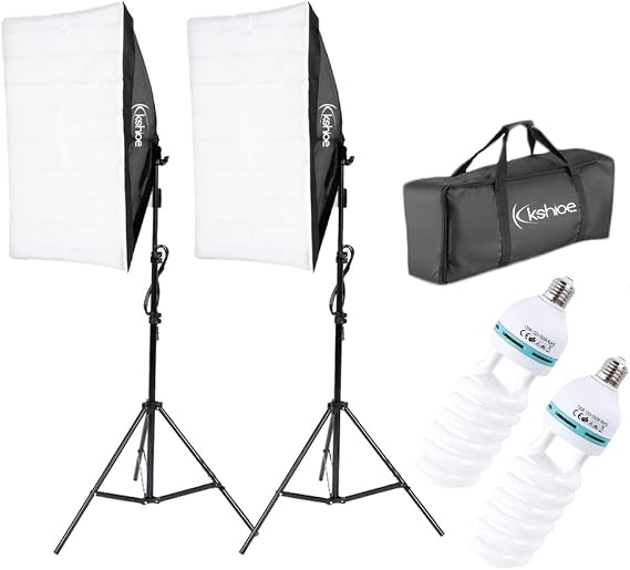 Photography Softbox Lighting Kit, YouTube Starter Kit, Photo Equipment Soft Studio Light with Light Stands and Convenient Carry Bag (with 2 softbox Light)