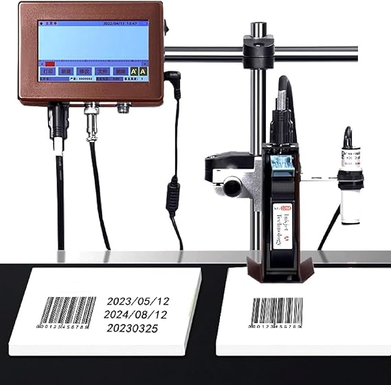 Automatic Coding Machine, Continuous Online Inkjet Printer Date Coder Barcode Lot Codes QRcodes with Touch Screen for Text Barcode/Batch Number/Label/Image/Date Printer(Black,25.4mmWidth)