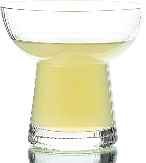 Lysenn Stemless Margarita Glasses Set of 2, Ribbed Cocktail Glasses, 10oz
