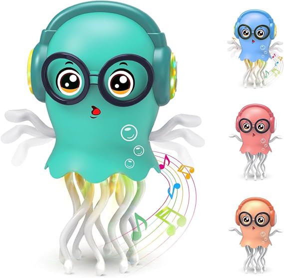 Dancing Jellyfish Baby Toy Electric Crawling Jellyfish Toy Crawling Toy with Light & Sound - Interactive Tummy Time Toys for Boys Girls Birthday Gift