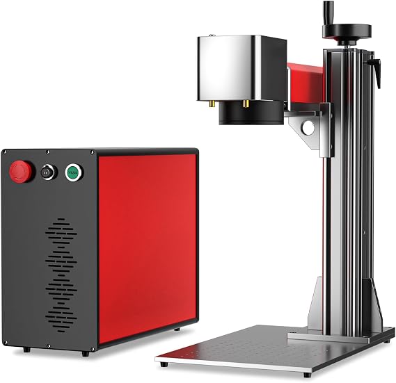 OMTech 20W Fiber Laser Engraver,LightBurn Compatible MOPA Laser Marking Machine with Red Dot Guide for Metal Color Marking, 7"x7" Solid State Laser Marker Etcher for Aluminum Gold More