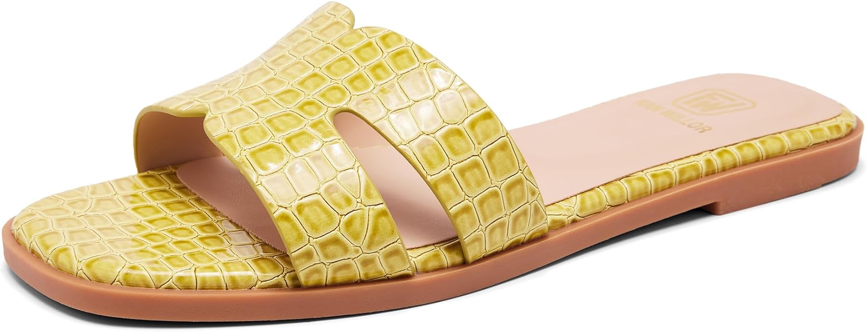 FW FRAN WILLOR Women's Flat Sandals Dressy Comfortable Slide Sandals Fashion Slip On Square Open Toe Beach Sandals for Summer